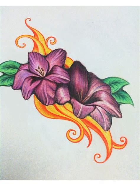 Flower and flame drawing | Pencil drawings of flowers, Flower drawing images, Flower drawing