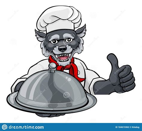 Wolf Chef Cartoon Restaurant Mascot Sign Vector Illustration | CartoonDealer.com #166496154