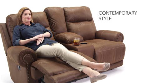 Ashley HomeStore | Austere Reclining Loveseat with Console - YouTube