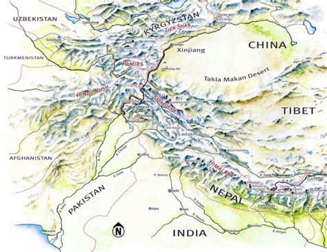 Hiindu Kush Mountains India Map