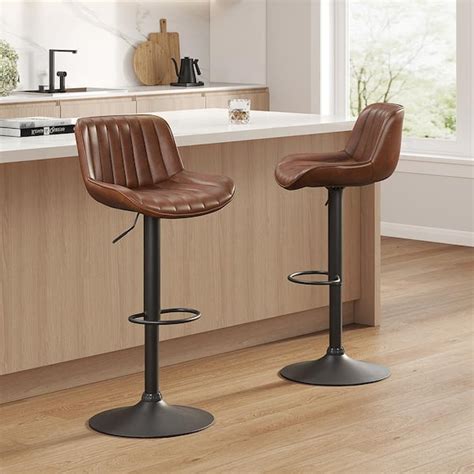 Art Leon Modern Cognac Faux Leather Swivel Adjustable Height Bar Stools ...