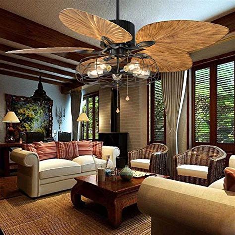 Buy ANFERSONLIGHT 52-Inch Tropical Fan Light Industrial Cage Ceiling Fan with Light 5 Lights ...