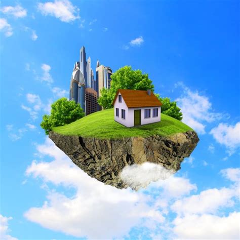 A piece of land in the air with house and tree. — Stock Photo © SergeyNivens #12436270