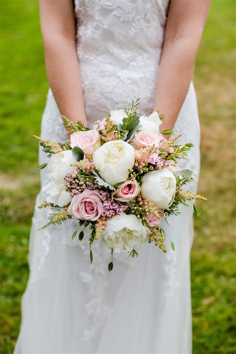 Vintage Bridal Bouquet with White Peony, Roses, and Astilbe