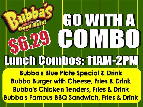 Restaurant Menu – Bubba's Good Eats