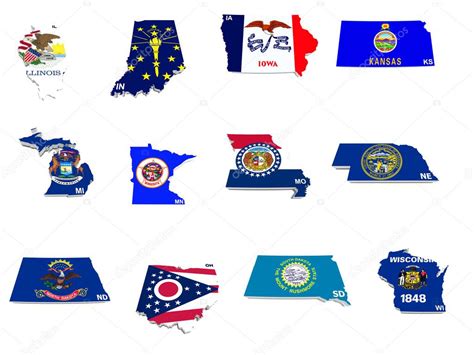 Usa midwest states flags on 3d maps — Stock Photo © godard #34826525