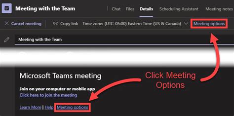 Microsoft Teams – Meeting Options – UVM Knowledge Base