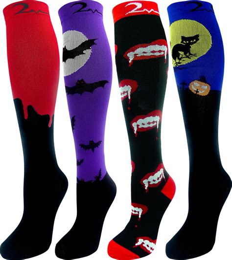 4 Pair Large/X-Large Colorful Moderate Graduated Compression Socks 15-20 mmHg. Mens & Womens ...