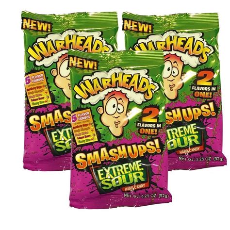 SOUR Warheads Smashups Extreme Hard Candy 3 Bags, 3.25oz each 2 Flavors ...