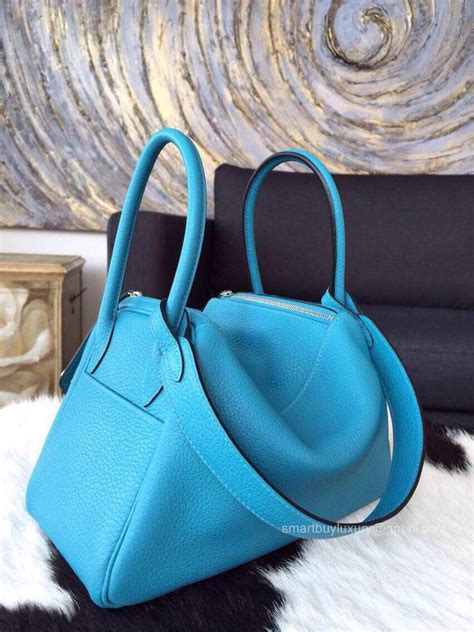 Hermes Lindy 26 Bag in 7b Blue Turquoise Clemence Leather Handstitched