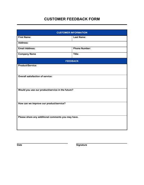 Customer Feedback Form Template Word