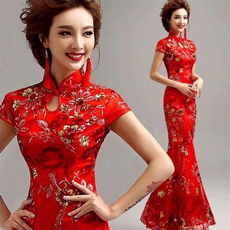 Free Shipping] Buy Best Modern Chinese Traditional Dress Red Long Qipao ...