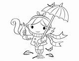 Printable Girl With Umbrella And Squirrel Coloring Page sketch template