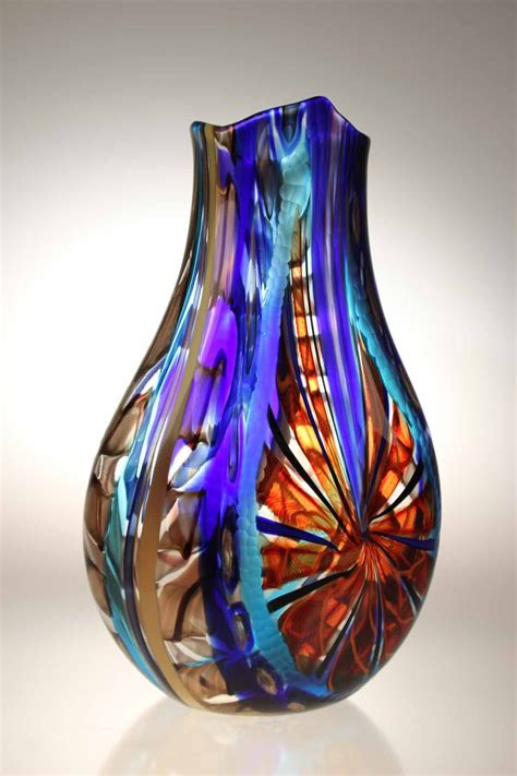 Murano Glass studio vase LODARIO 3 reverse | blue and red and purple colorful contemporary fine ...