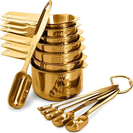 Amazon.com: White & Gold Measuring Cups and Spoons Set - Cute Measuring Cups - 8PC Gold ...