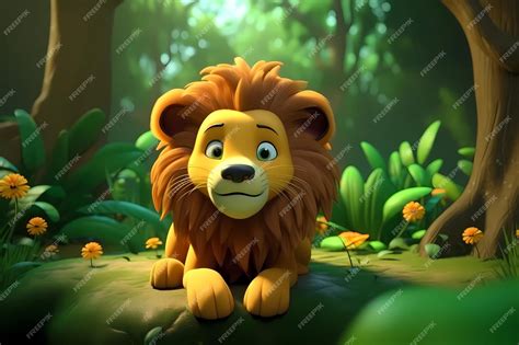 Premium AI Image | Cute lion cub baby illustration 3d render style children cartoon animation ...