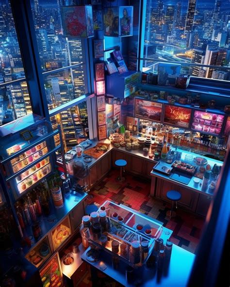 High Ceiling Cyberpunk Kitchen