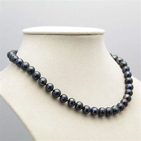 Nice 8 9mm Black Tahitian Natural Pearl Necklace 18"-in Choker Necklaces from Jewelry ...