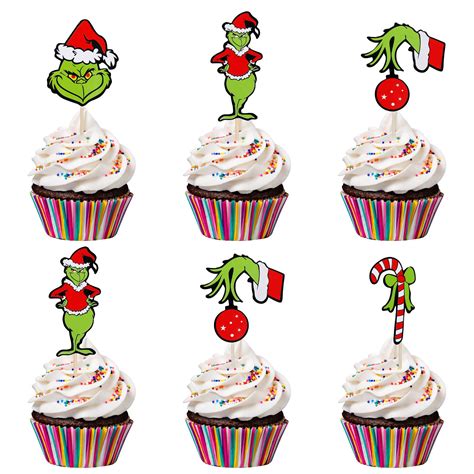 Buy 24Pcs Grinch Christmas Cupcake Toppers Red and Green, Grinch Christmas Food Fruit Picks for ...