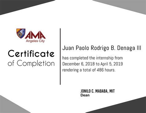 Juan Paolo Rodrigo Denaga III - OJT Certificate Sample