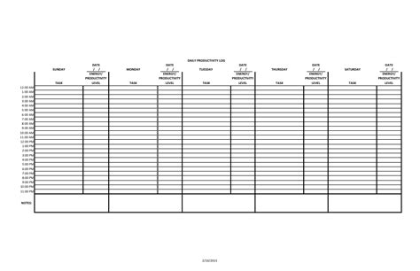 Daily Productivity Log Template Download Printable PDF | Templateroller