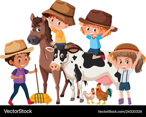 Children with farm animals Royalty Free Vector Image