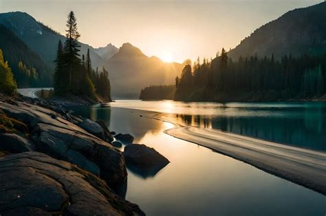 Premium AI Image | a sunrise over a lake