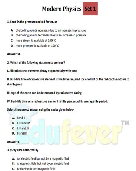 CBSE Class 12th Modern Physics MCQ E-Book PDF