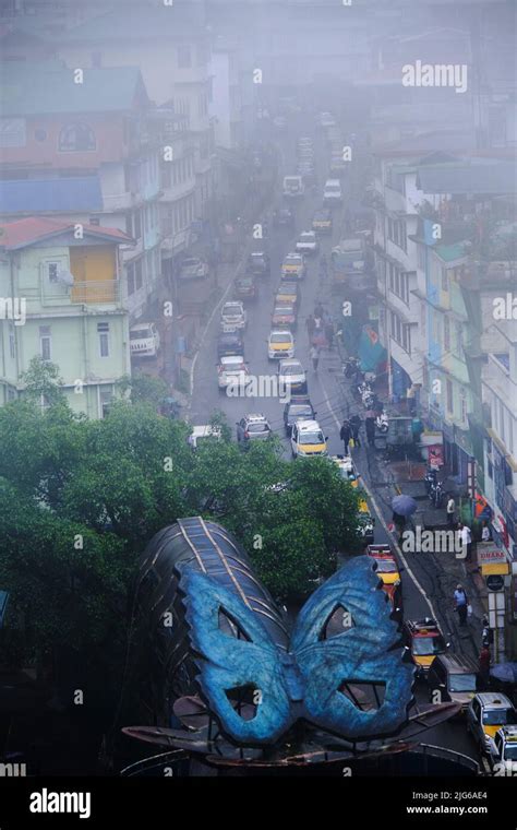 Gangtok, Sikkim - June 16 2022, Tourists enjoy a ropeway cable car ride over Gangtok city ...