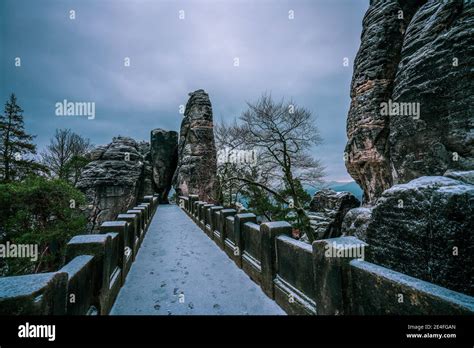 Bastei bridge in winter, Saxon Switzerland Stock Photo - Alamy