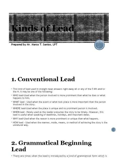 Types of Lead | PDF | Linguistic Morphology | Language Mechanics