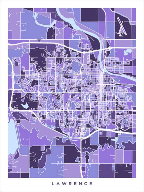 Lawrence Map Lawrence Kansas City Map Purple Art Print - Etsy