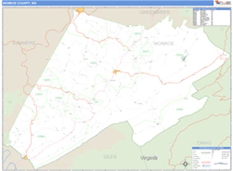 Monroe County, WV Zip Code Wall Map Basic Style by MarketMAPS