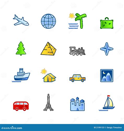 Colorful travel icons stock vector. Illustration of rose - 2199133