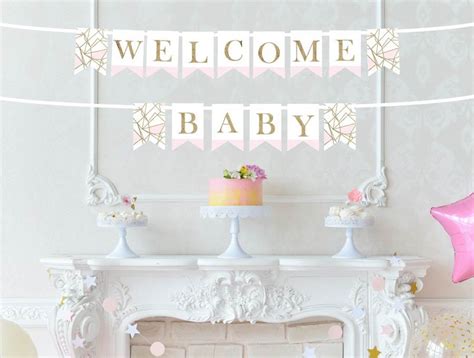 Welcome Baby Banner Pink and Gold Party Decor Baby Shower - Etsy