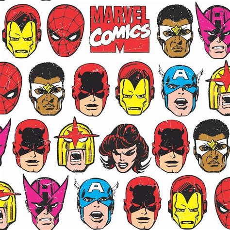 RoomMates Marvel Comics Classic Faces Multicolor Vinyl Peel and Stick Matte Wallpaper 28.18 sq ...