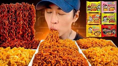 ASMR MUKBANG SPICY FIRE NOODLES CHALLENGE (Black Bean, 2X Nuclear, Carbonara, Curry, Cheese ...