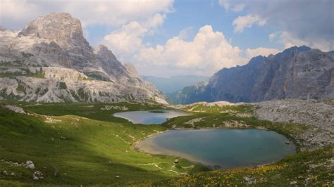 View of Laghi dei Piani near Tre Cime di Lavaredo, in the Dolomites ...