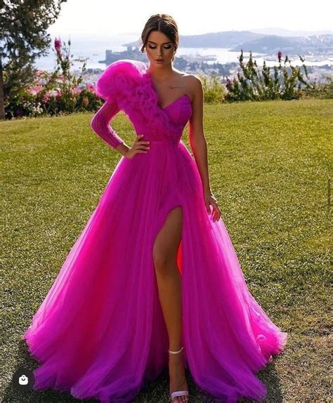 A Line V Neck Hot Pink Tulle Prom Dresses Formal Dresses PSK170 | ubicaciondepersonas.cdmx.gob.mx