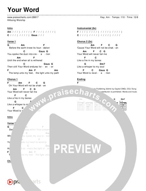 Your Word Chords PDF (Hillsong Worship) - PraiseCharts