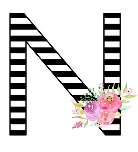 Letter N Print, Monogram Printable, Nursery Letter Wall Art, Nursery Wall Art, Black White ...