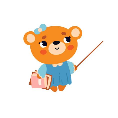 A bear in a dress with a pointer on a white background. Clipart animal teacher 9658163 Vector ...