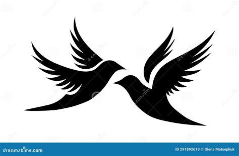 Two Black Birds Silhouette, Dove of Peace. Symbol Sign - Geopolitics Theme. Black Pigeons ...