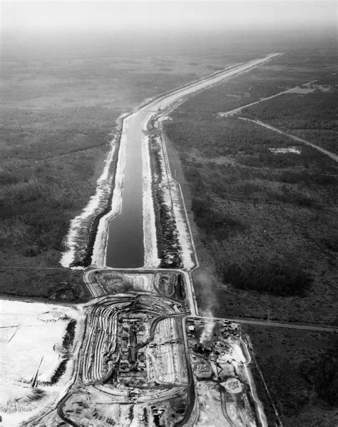 Florida Memory - Aerial view overlooking construction of the Cross Florida Barge Canal at the St ...