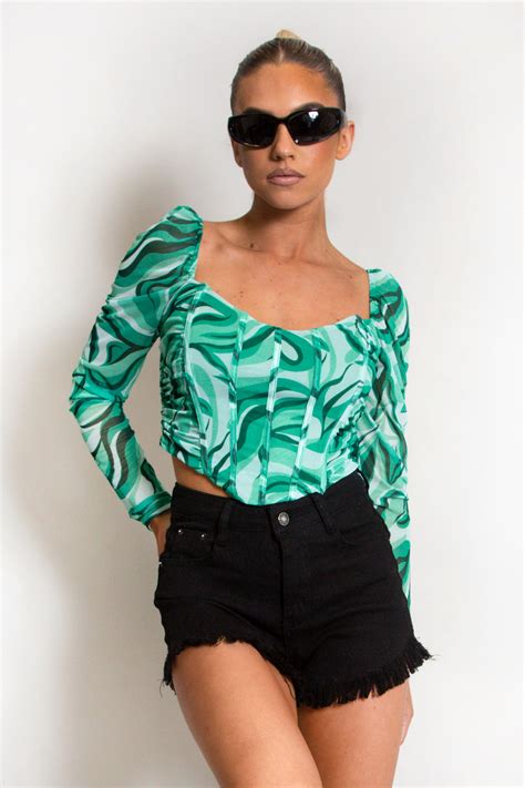 Dark Green Marble Print Corset Top | Dressed in Lucy