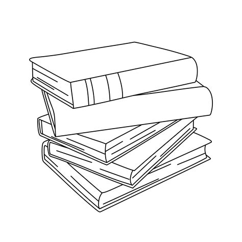 Vector line books stack. Outline illustration isolated on white. Book ...