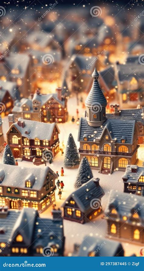 Christmas Village is Shown with Snow on the Ground Stock Illustration ...