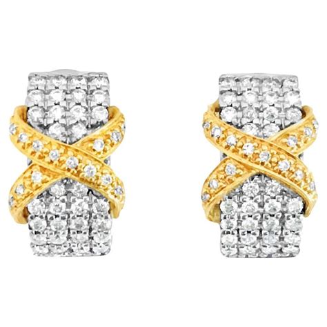 2.00 Carat Diamond Two Tone 18k Gold Earrings For Sale at 1stDibs