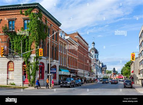 View down Ontario Street in historic downtown Kingston, Ontario Stock ...