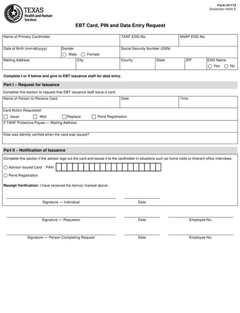 Form H1172 Download Fillable PDF Or Fill Online Ebt Card Pin And Data ...